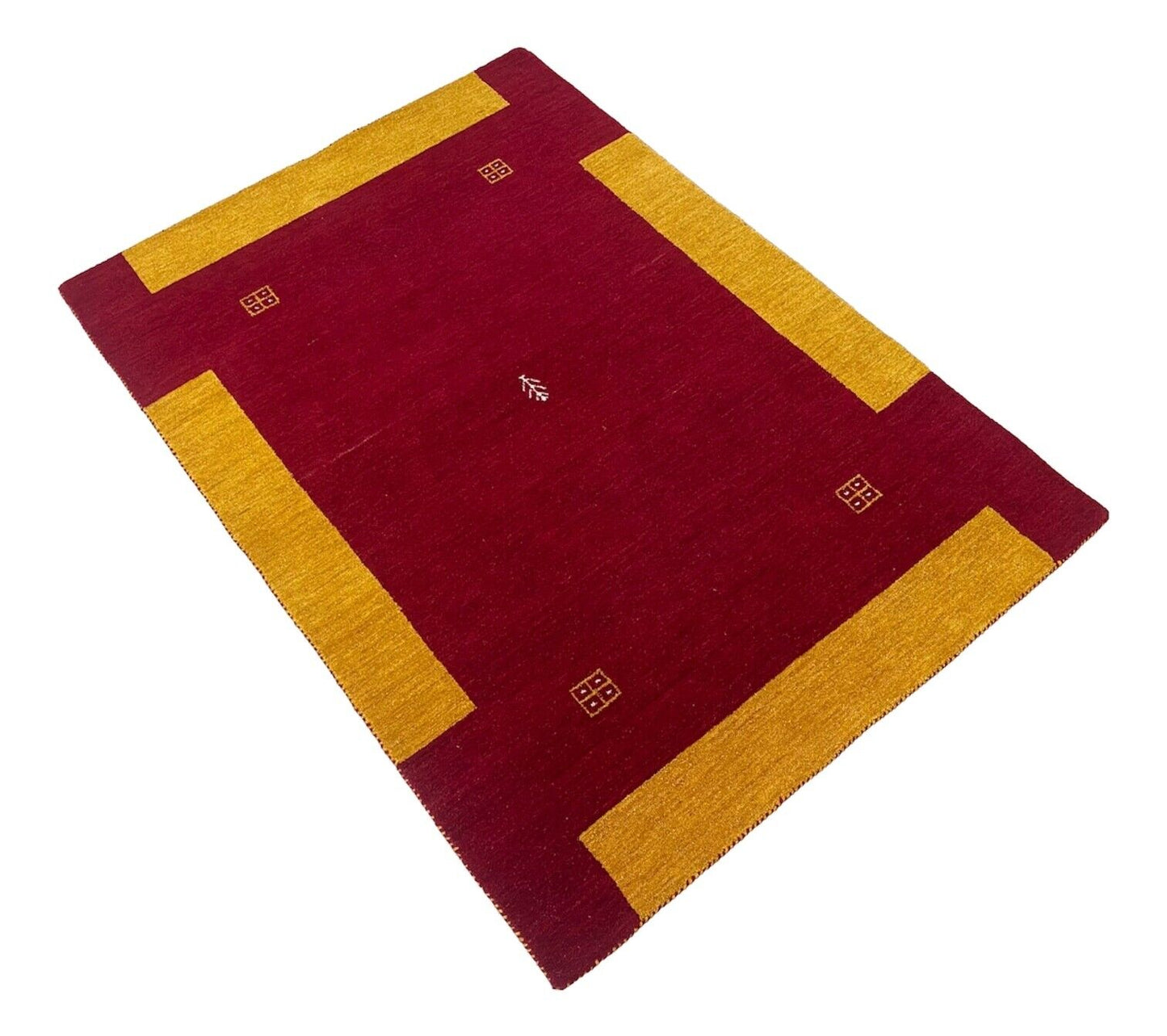 Gabbeh Teppich 100% Wolle 140x200 cm Rot Gold Handgewebt Orientteppich