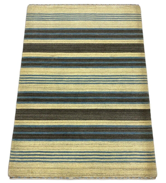 Teppich Gabbeh Beige Grau Blau 100% Wolle loom lori Handgewebt 129x182 cm S14