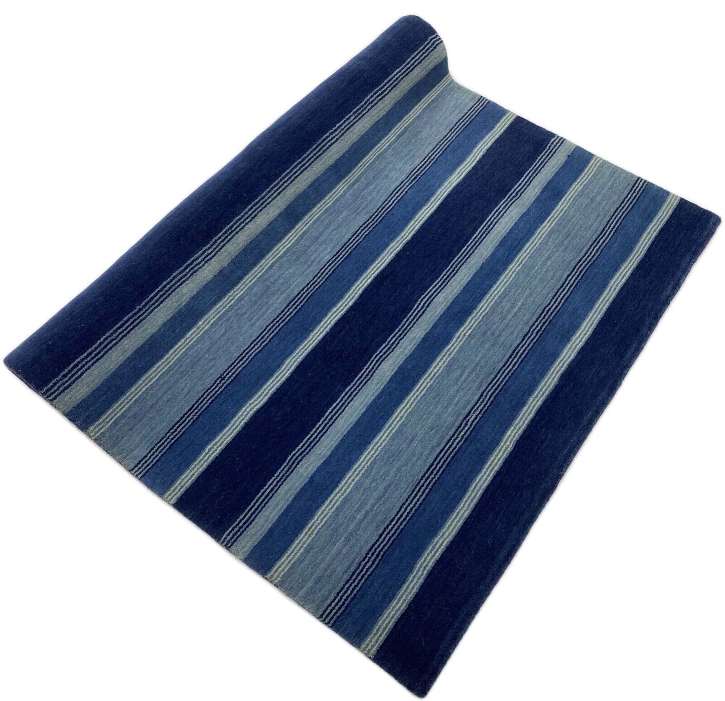 Blau Gabbeh Teppich 100% Wolle Beige loom lori Handgewebt 122x178 cm S12