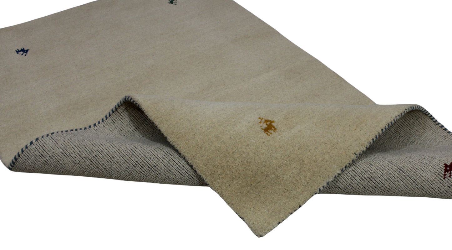 Gabbeh Beige Teppich 100% Wolle Handgewebt Loom Orientteppich 90x160 cm Lori v.c