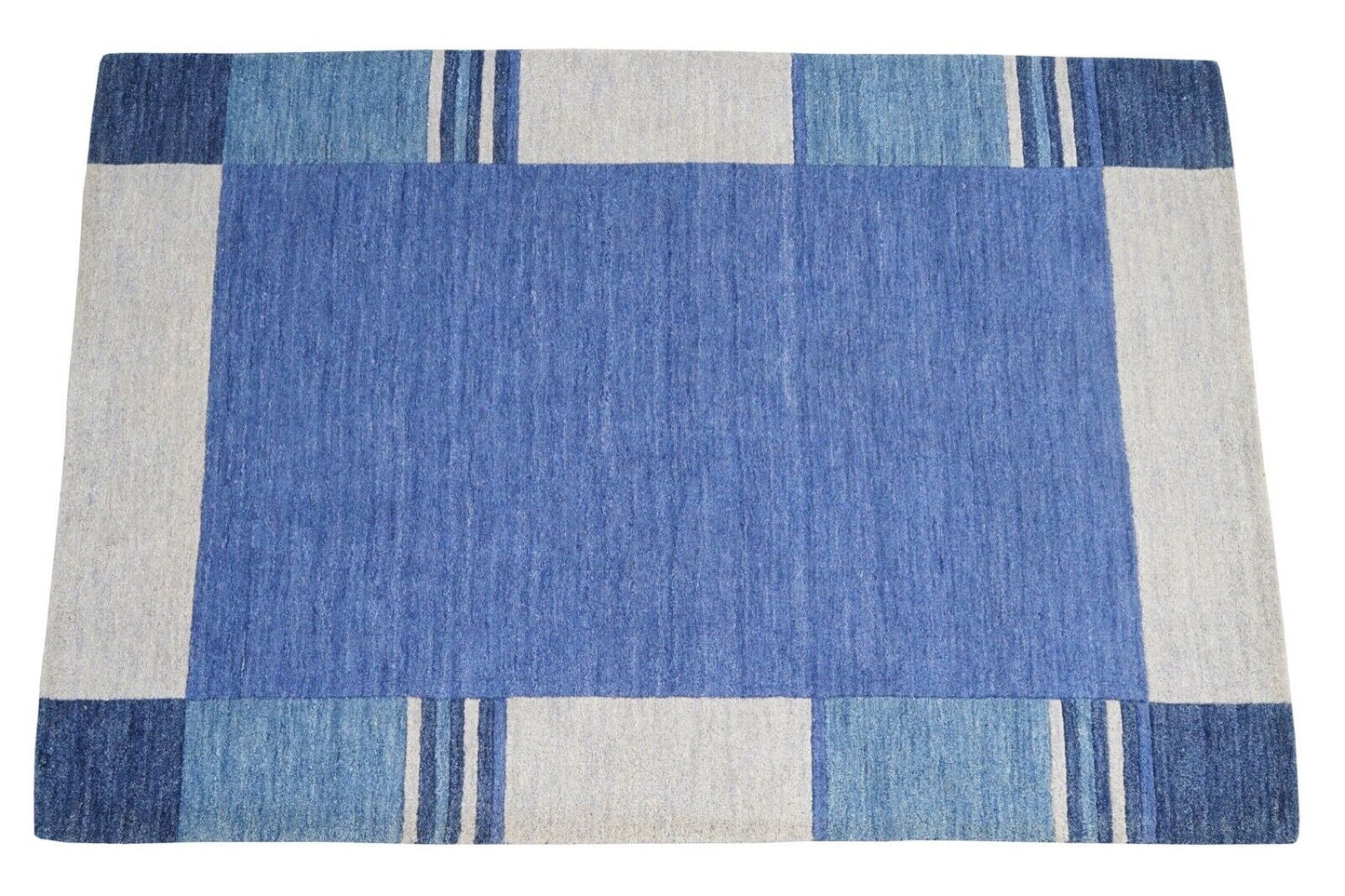 Blau Beige 140X200 cm Teppich 100% Wolle Orientteppich Handgetuftet HT605