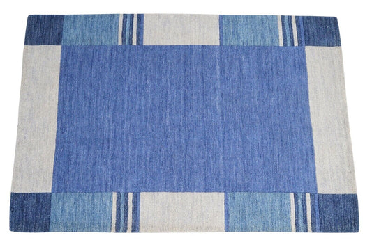 Blau Beige 140X200 cm Teppich 100% Wolle Orientteppich Handgetuftet HT605