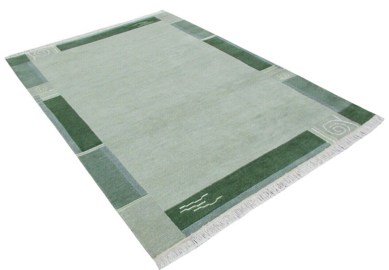 Nepal Teppich Handgeknüpft Beige Grün 100% Wolle Orientteppich 161x222 cm N-58