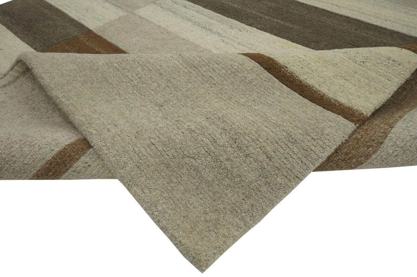Nepal Teppich Handgeknüpft 100% Wolle Braun Beige Grau 140X200 cm N769