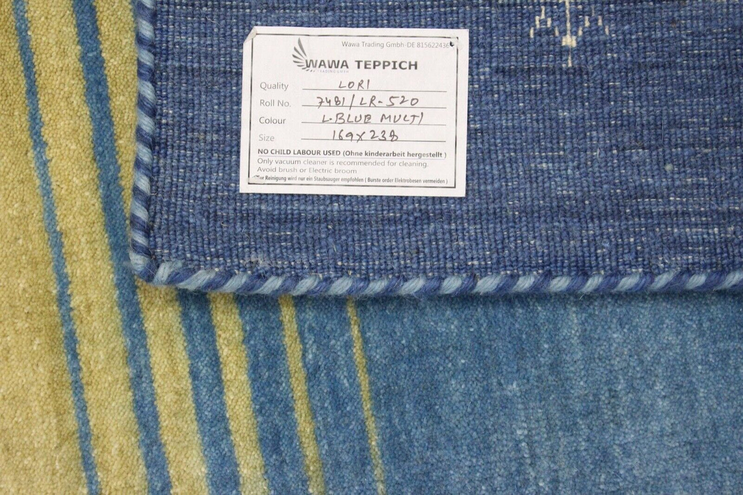 Gabbeh Blau Gelb Teppich 169x238 cm Handgewebt 100% Wolle Lori Buff LR520