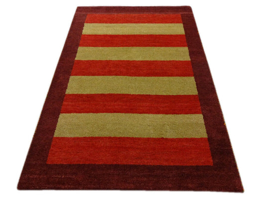 Gabbeh Teppich Handgeknüpft 100% Wolle Rot Gold Orientteppich 123X182 CM M107