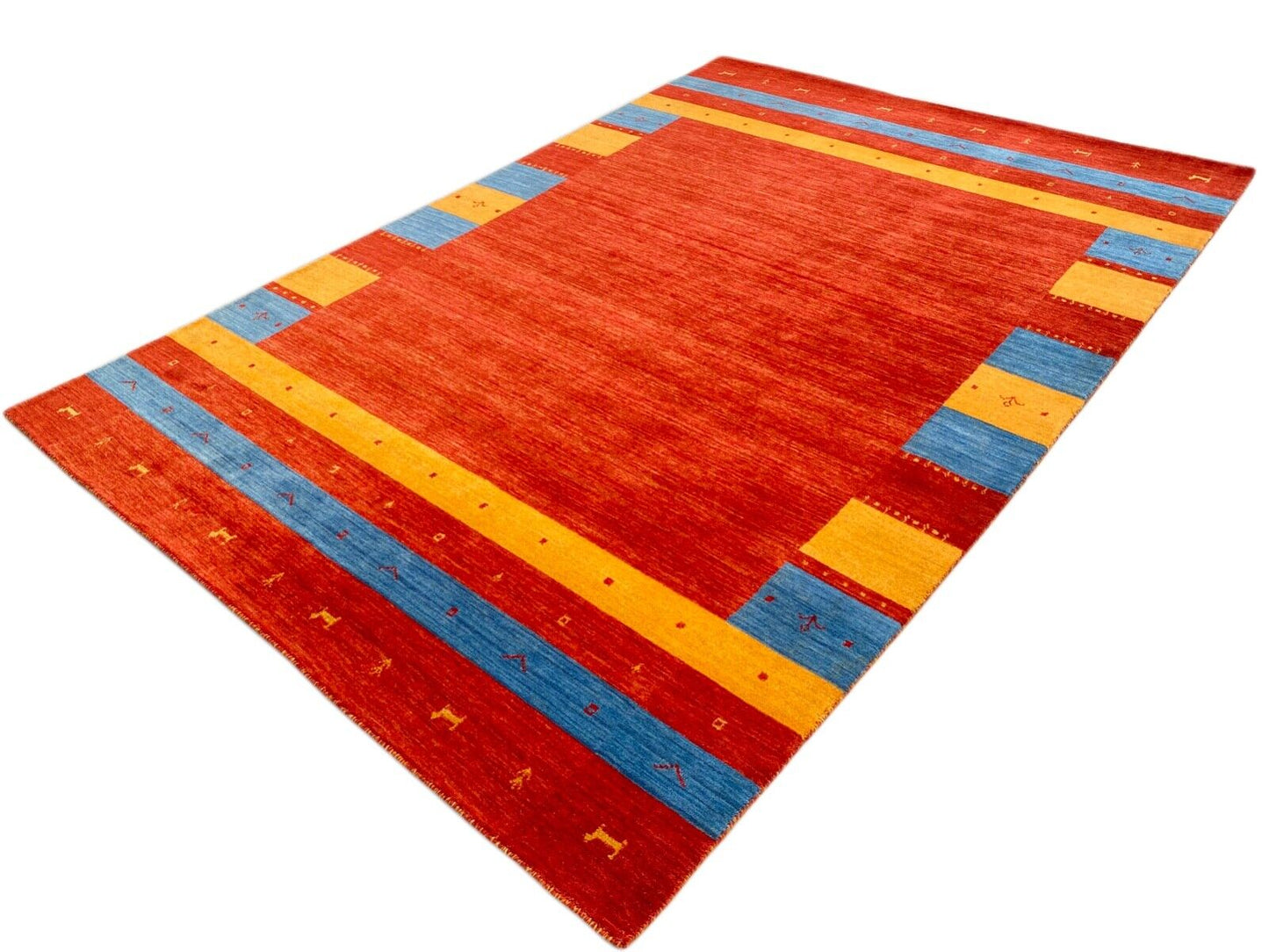 Gabbeh Teppich 100% Wolle 170x240 cm Rot Gold Blau Handgewebt Orientteppich 110