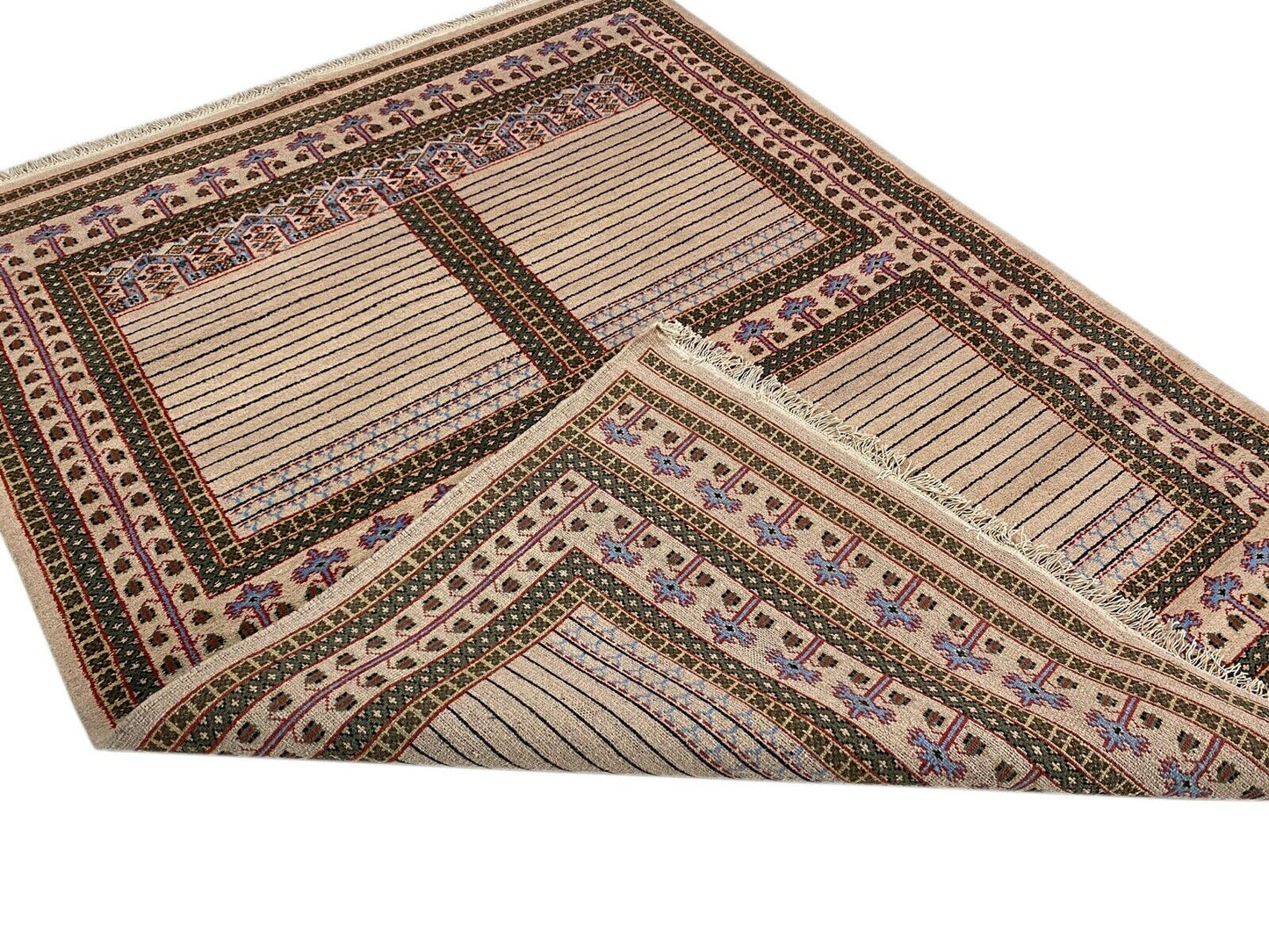 Orientteppich Teppich 100% Wolle Beige Handgeknüpft Kashan 158x220 cm