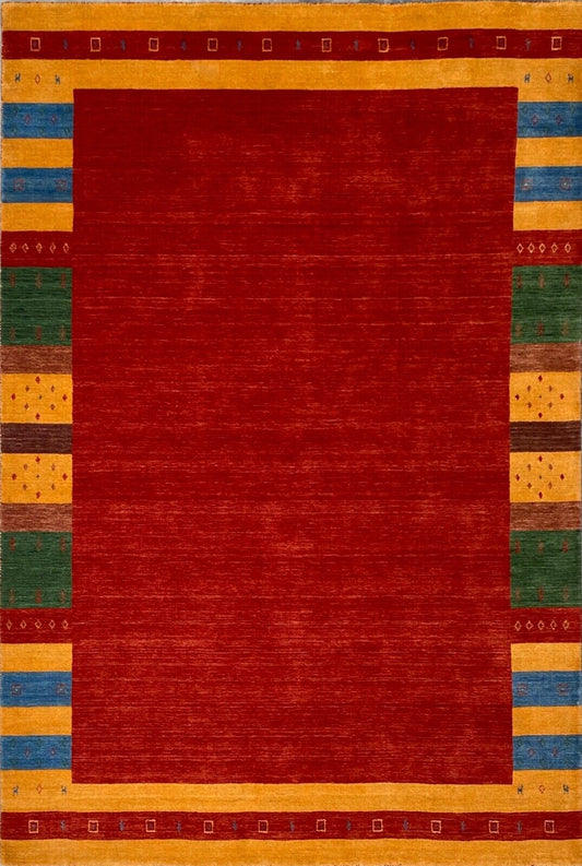 Gabbeh Teppich 100% Wolle 200x300 cm Rot Gold Blau Handgewebt Orientteppich 113