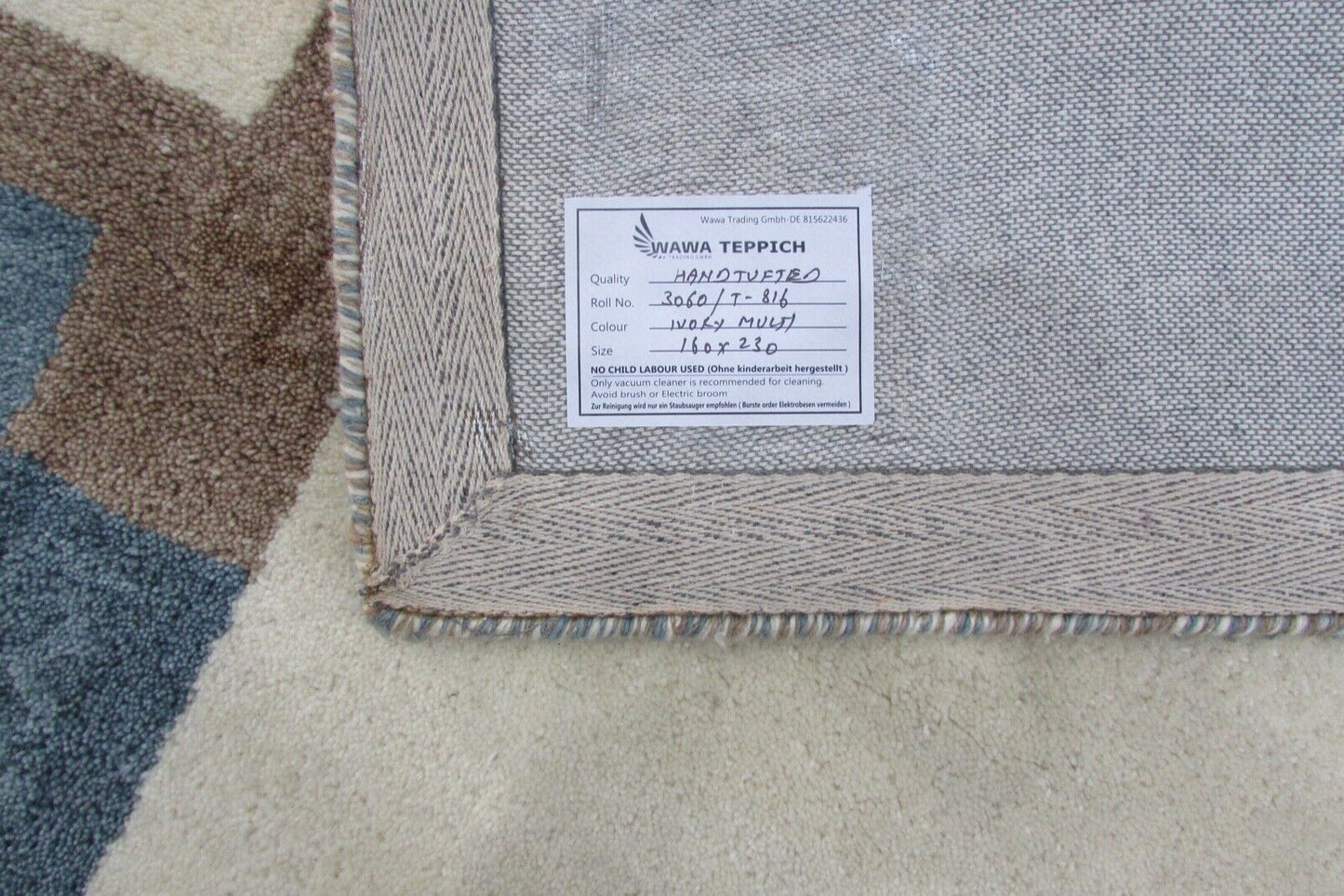 Teppich 100% Wolle Beige 160X230 cm Blau Grau Braun Wolle Handgetuftet T816