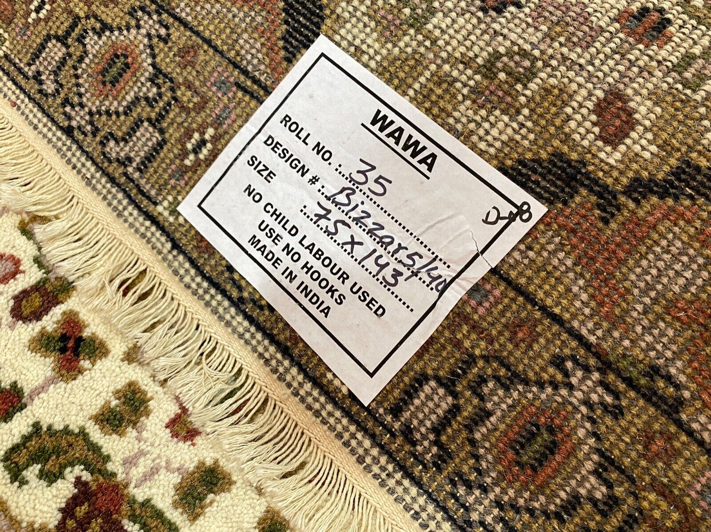 Beige Teppich Wolle Handgeknüpft Orientteppich 100% Schurwolle 70X140 cm D8