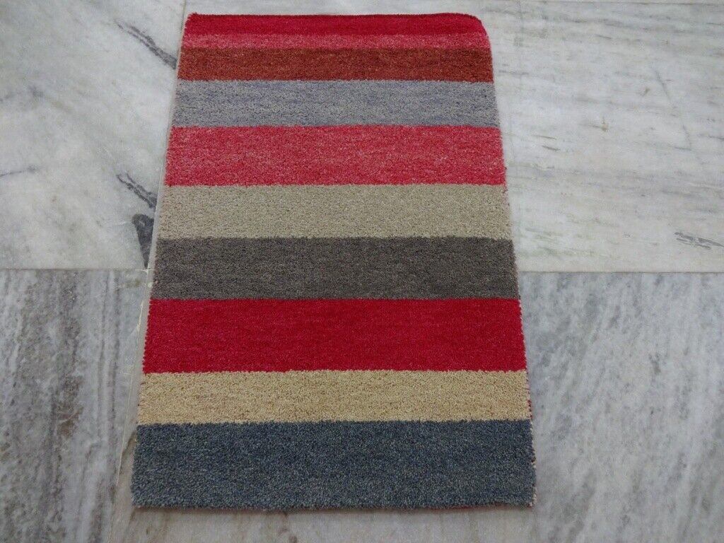 Gabbeh Teppich 60x89 cm Handgeknüpft  ~ 100% Wolle ~ Grau Rot Beige Blau M31