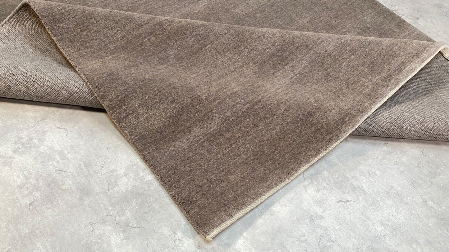 Taup Grau Teppich 100% Wolle 200x300 cm Handgewebt einfarbig gefärbt UNI AN2