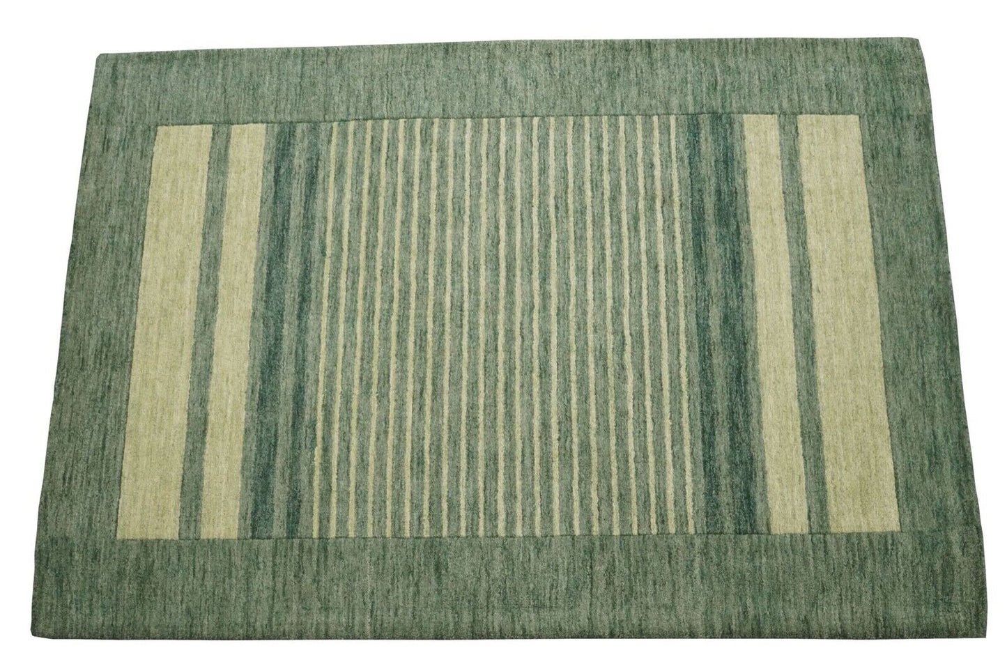 Grün Beige 140X200 cm Teppich 100% Wolle Orientteppich Handgetuftet HT582