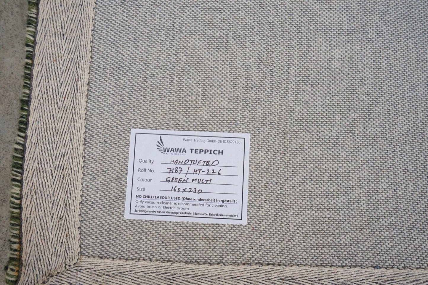 Grün 160X230 cm Teppich 100% Wolle Beige Orientteppich Gabbeh Handgetuftet HT226