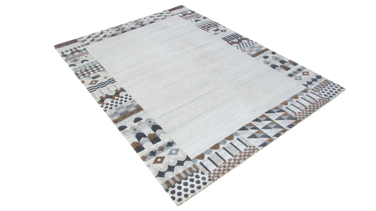 Nepal Teppich Handgeknüpft Beige Grau 100% Wolle Orientteppich 163x225 cm N-86