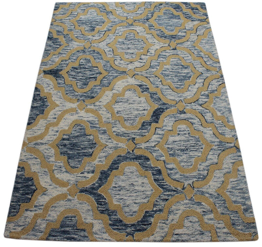 Teppich 100% Wolle Gelb Beige Blau Orientteppich 150X240 cm Handgetuftet MH930