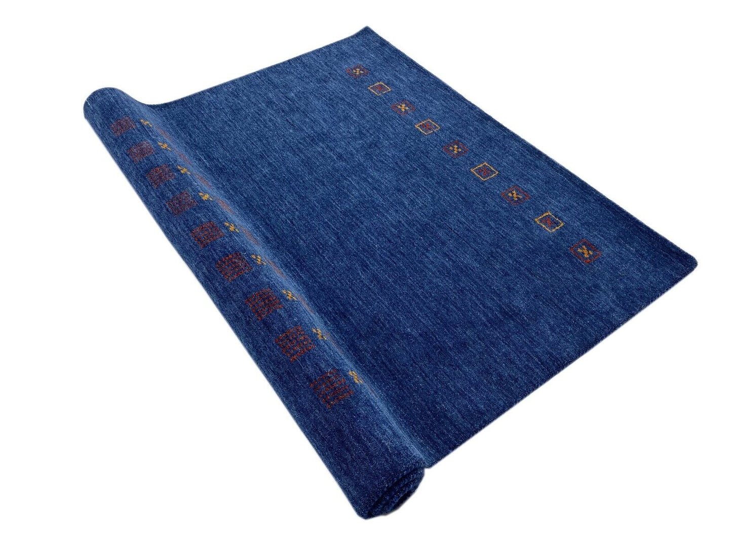 Blau Gabbeh Wohnzimmer Teppich 100% Wolle 170x240 cm Orient Handgewebt W5