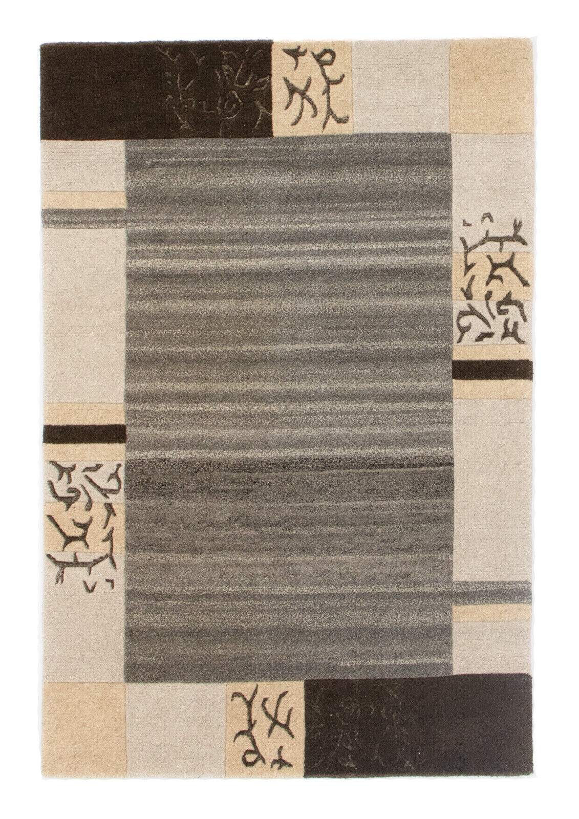 Teppich Handgeknüpft Indo Nepal Naturfarben Grau Beige Schwarz 200X300 cm Wolle