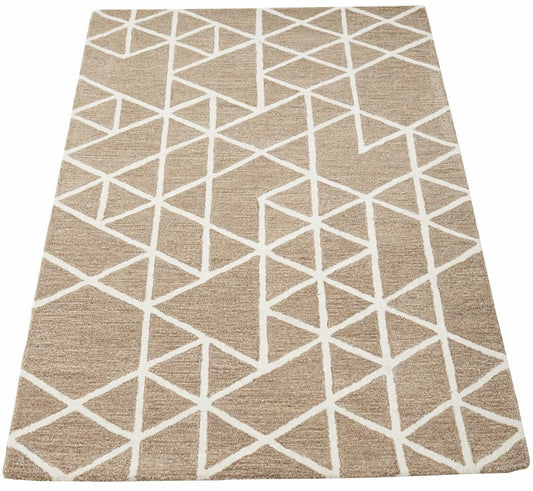 Teppich 100% Wolle Tabakfarbe Hell Braun Beige 160X230 cm Handgetuftet HT392