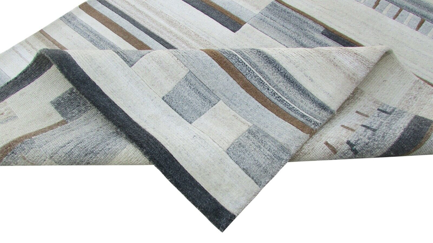 Nepal Teppich Handgeknüpft Beige Grau 100% Wolle Orientteppich 167x227 cm N-77