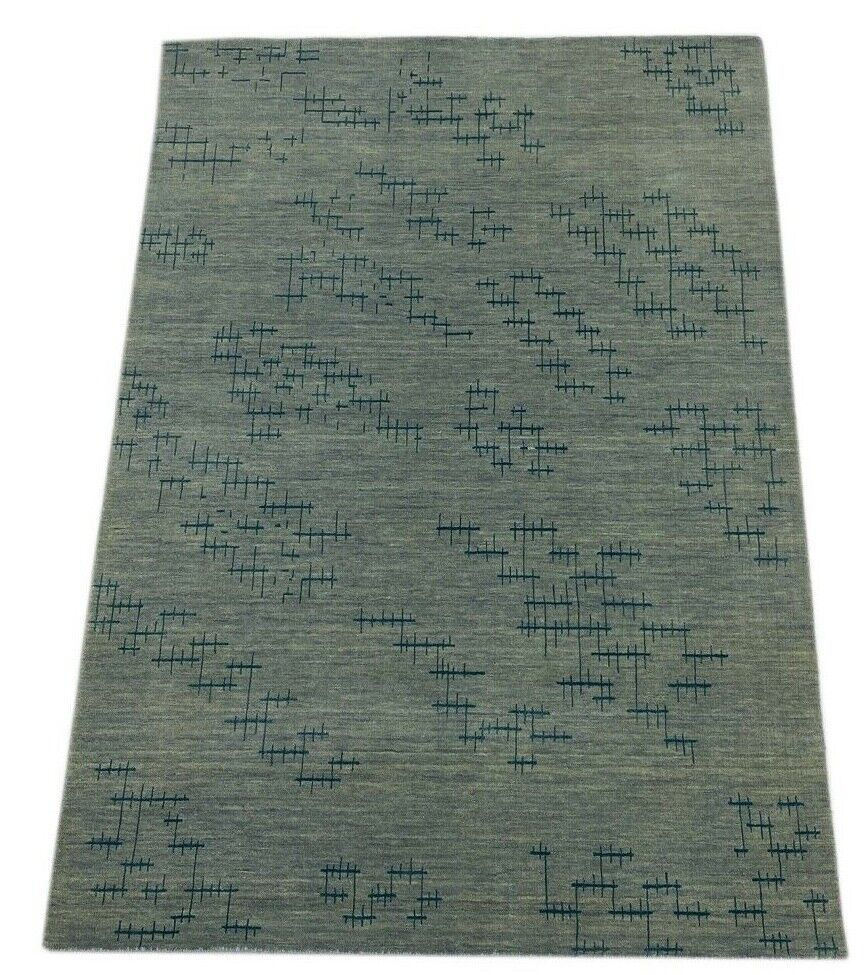 Gabbeh Teppich HimmelBlau Grau 100% Wolle 140x200 cm Handgewebt Lori WR63