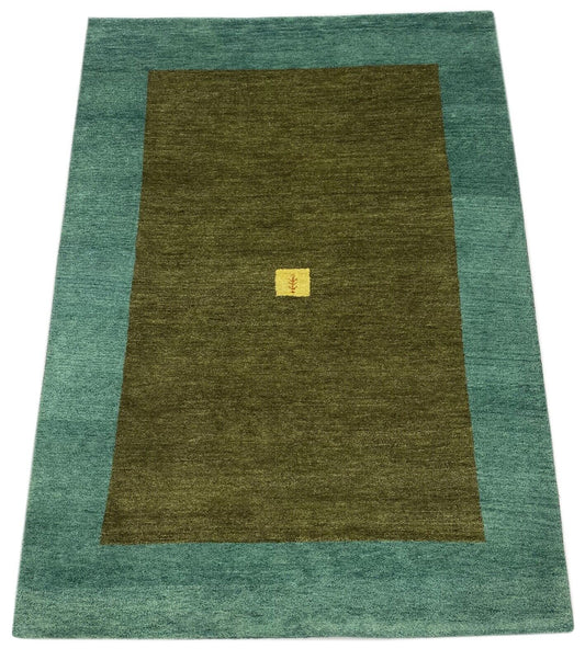 Gabbeh Teppich 100% Wolle Braun Grün Handgeknüpft Orientteppich 170X240 cm WR48