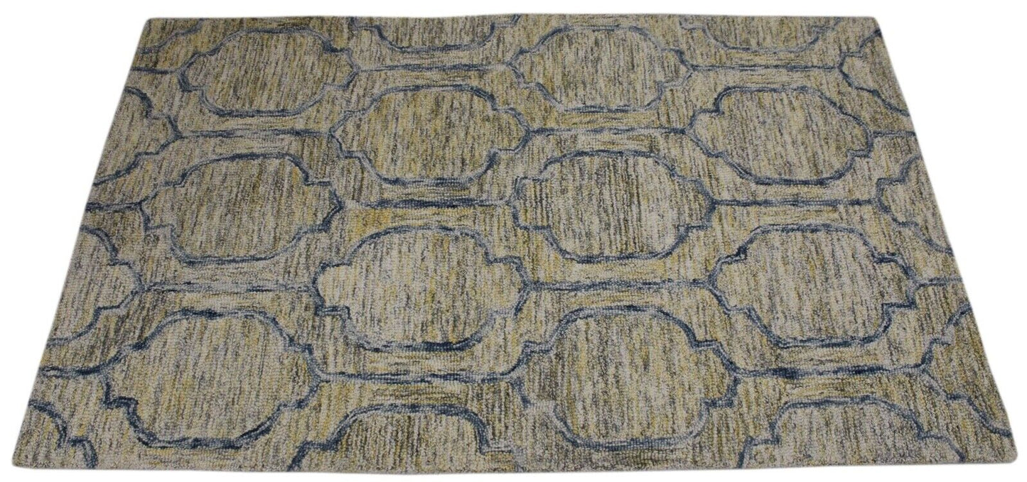 Teppich 100% Wolle Beige Gelb Blau Orientteppich 150X240 cm Handgetuftet MH949