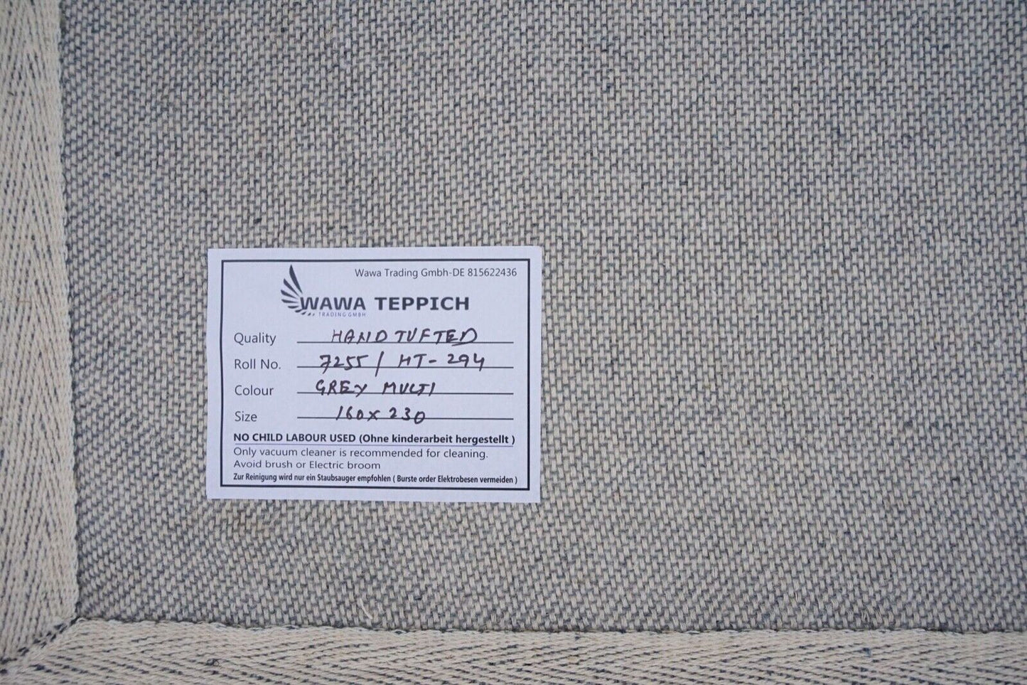 Teppich 100% Wolle Grau Braun 160X230 cm Natürliche Wolle Handgetuftet HT294u