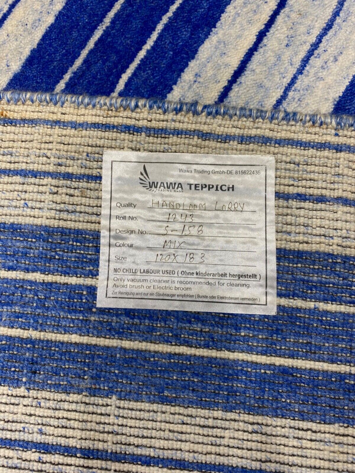 Teppich Gabbeh Blau Beige 100% Wolle loom lori Handgewebt 120x183 cm S158