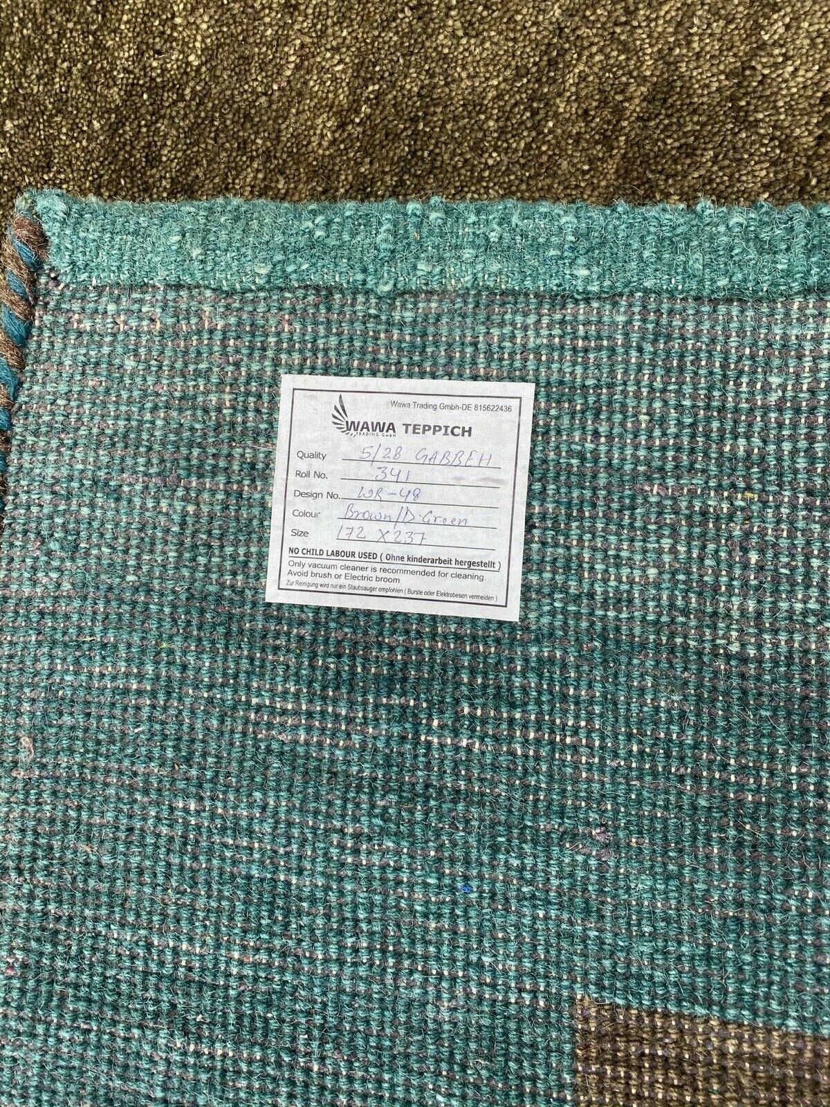 Gabbeh Teppich 100% Wolle Braun Grün Handgeknüpft Orientteppich 170X240 cm WR48