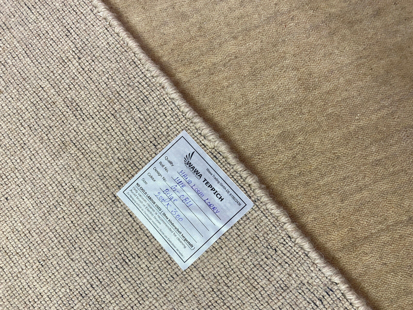 Beige Gabbeh Teppich 100% Wolle 170x240 cm Handgewebt einfarbig gefärbt G84