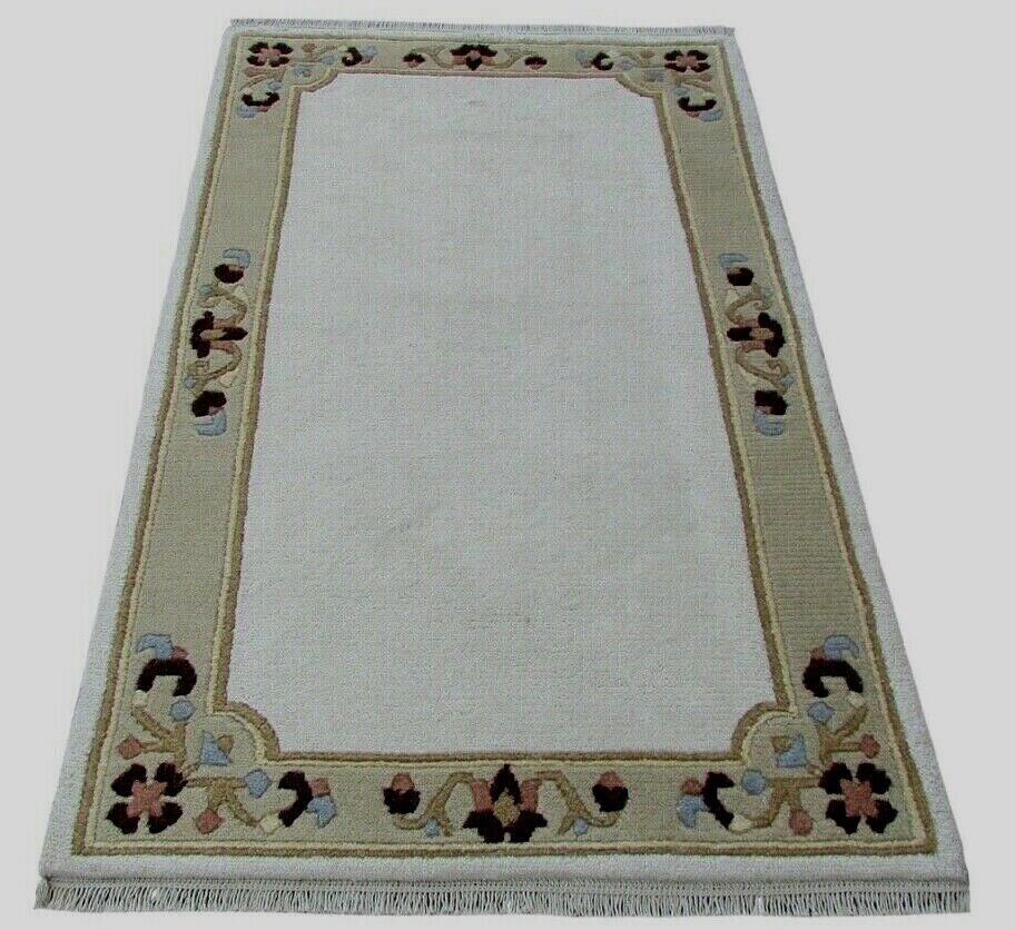 Nepal Teppich Handgeknüpft Beige 100% Wolle Orientteppich 90x155 cm N-106