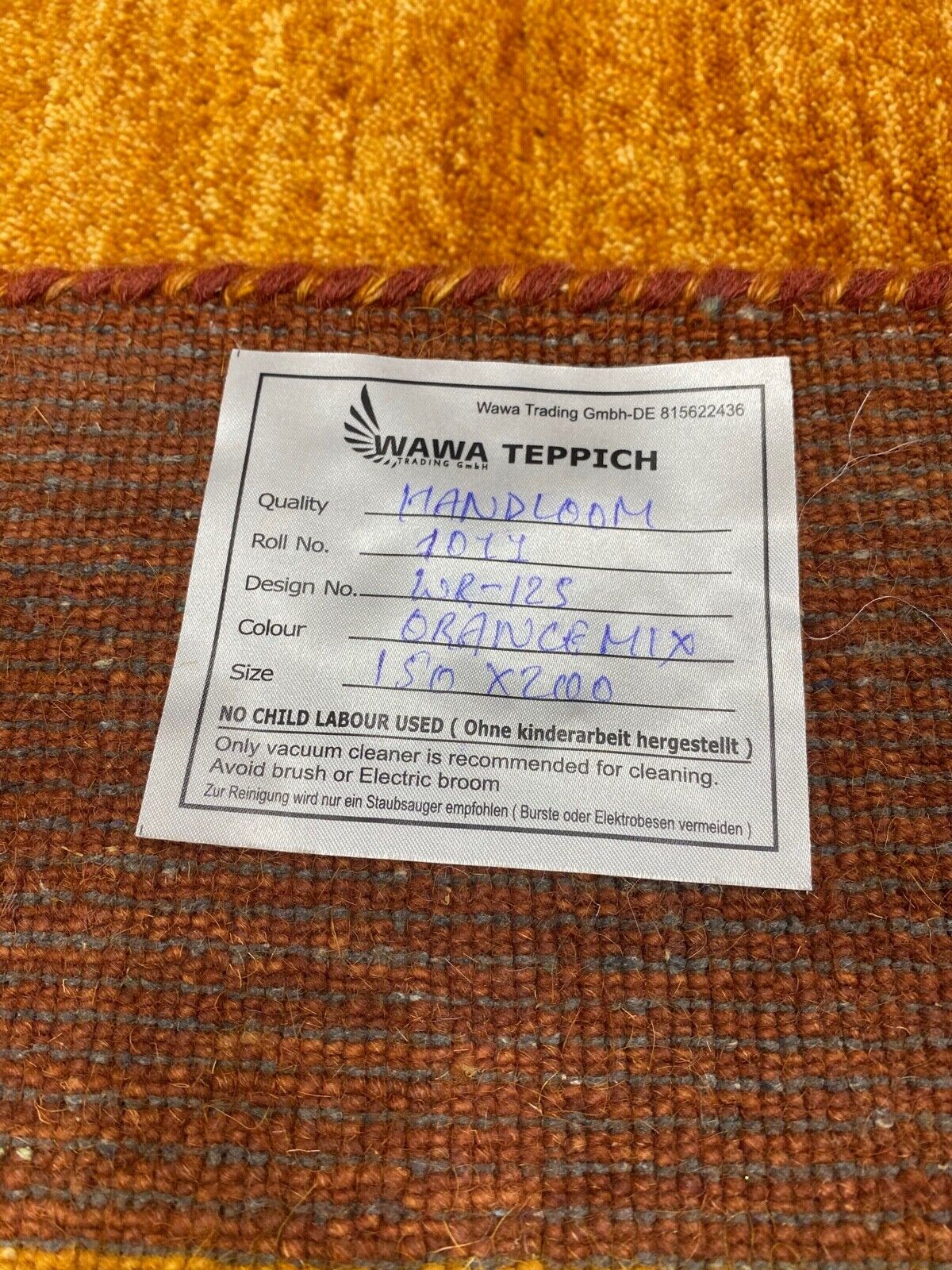 Orange 100% Wolle Gabbeh loom Teppich 150x200 cm Handgewebt WR125