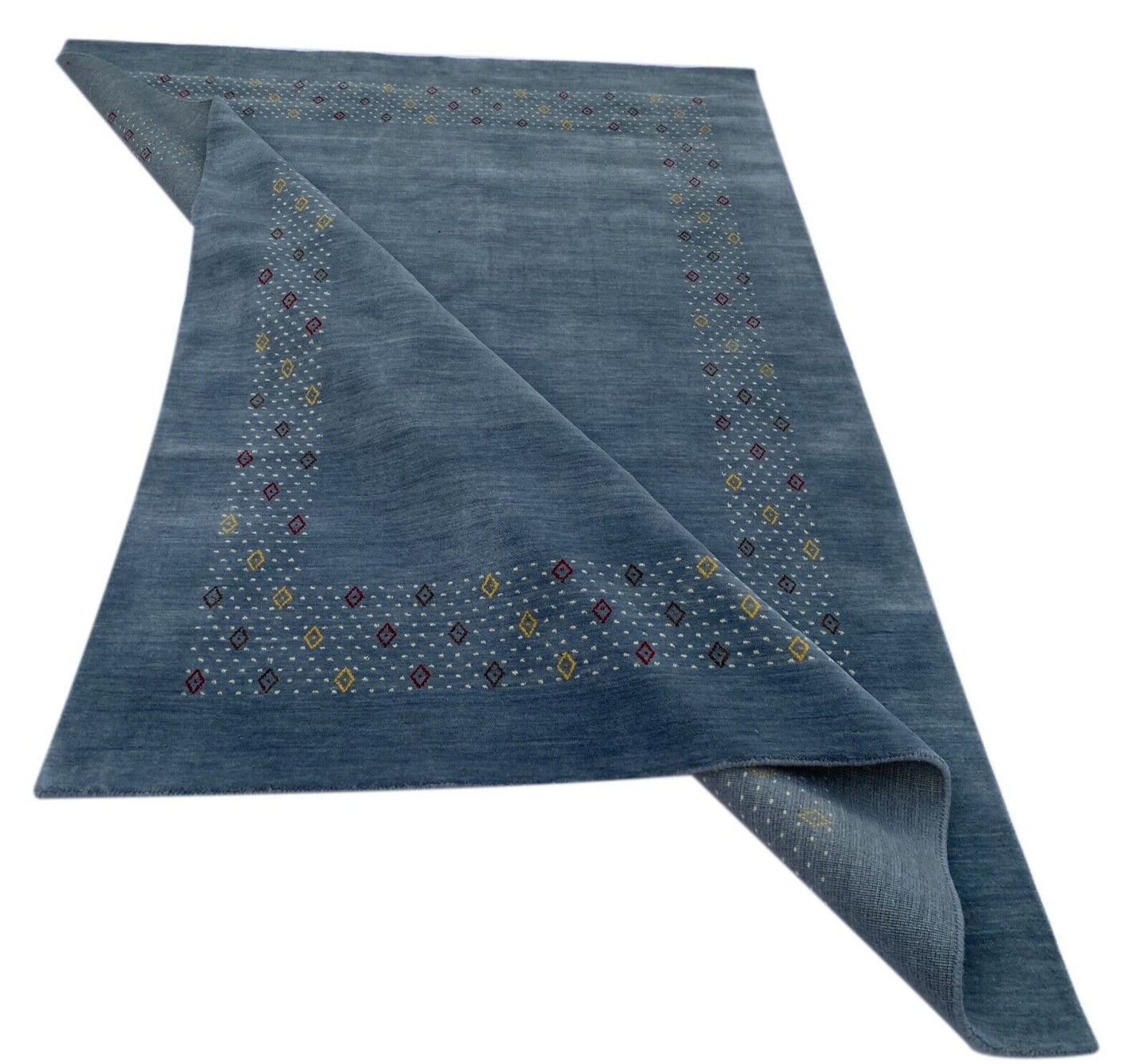 Teppich 100% Wolle Grau HellBlau 170X240 cm Handgewebt Gabbeh Orient AC06