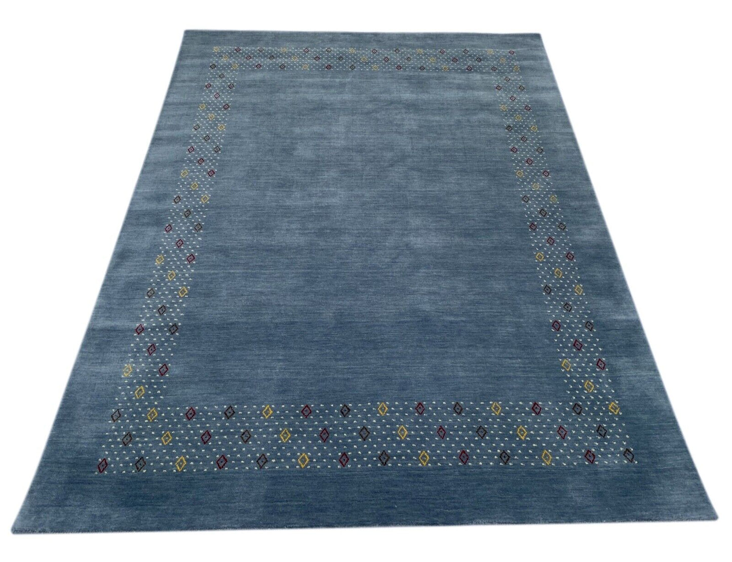 Teppich 100% Wolle Grau HellBlau 170X240 cm Handgewebt Gabbeh Orient AC06