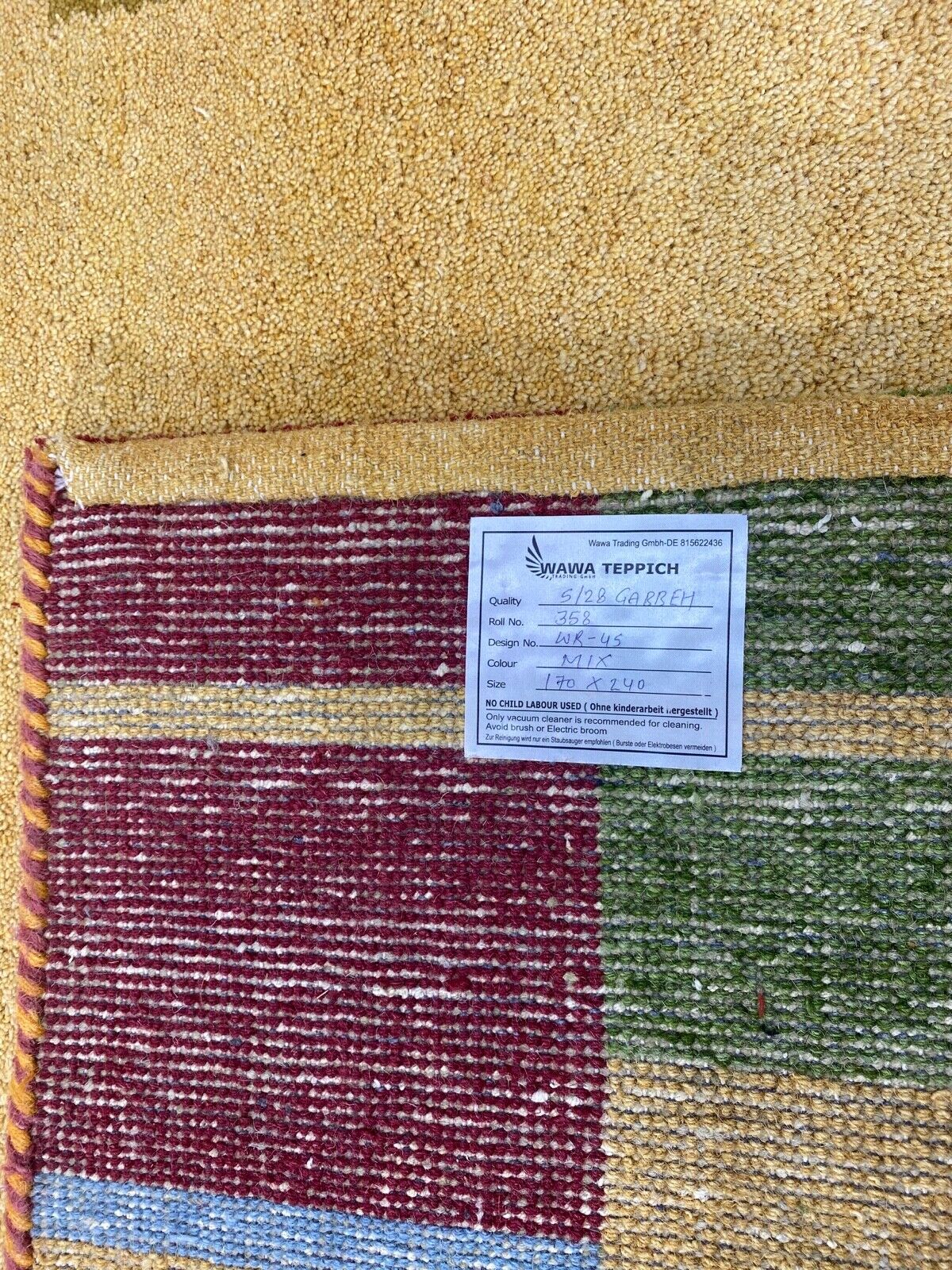 Gabbeh Teppich 100% Wolle Gold Rot Handgeknüpft 170X240 cm Orientteppich WR45