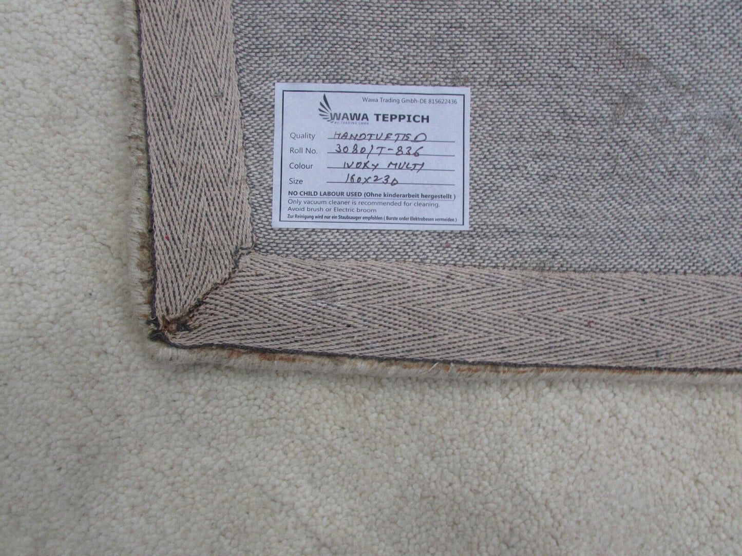 Elfenbeinfarbe Teppich 100% Wolle Beige 160X230 cm Handarbeit Handgetuftet T836