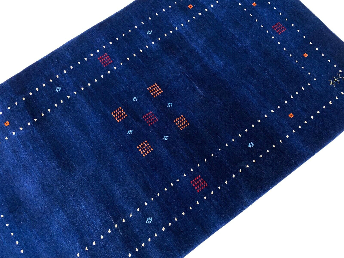 Gabbeh Teppich Blau 100% Wolle 80x150 cm Handgewebt Orientteppich Lori WR60