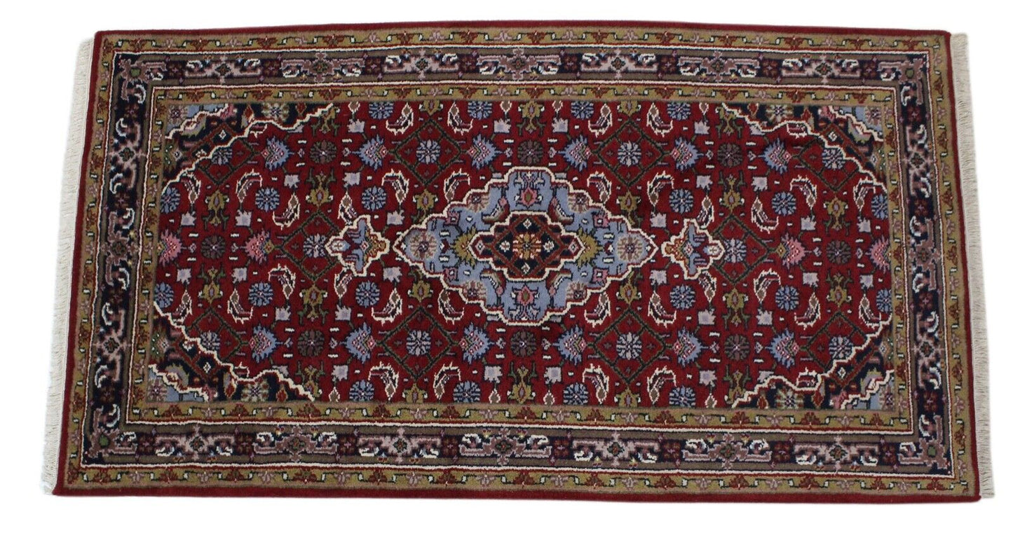 Bidjar Handgeknüpft Teppich 100% wolle Rot Blau 111x200 cm  Orientteppich D14