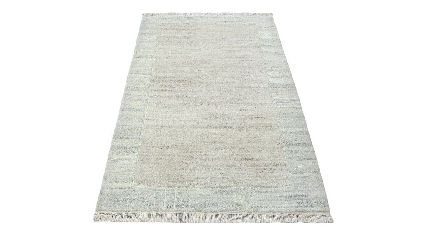 Nepal Teppich Handgeknüpft Grau Beige 100% Wolle Orientteppich 97x155 cm N-109