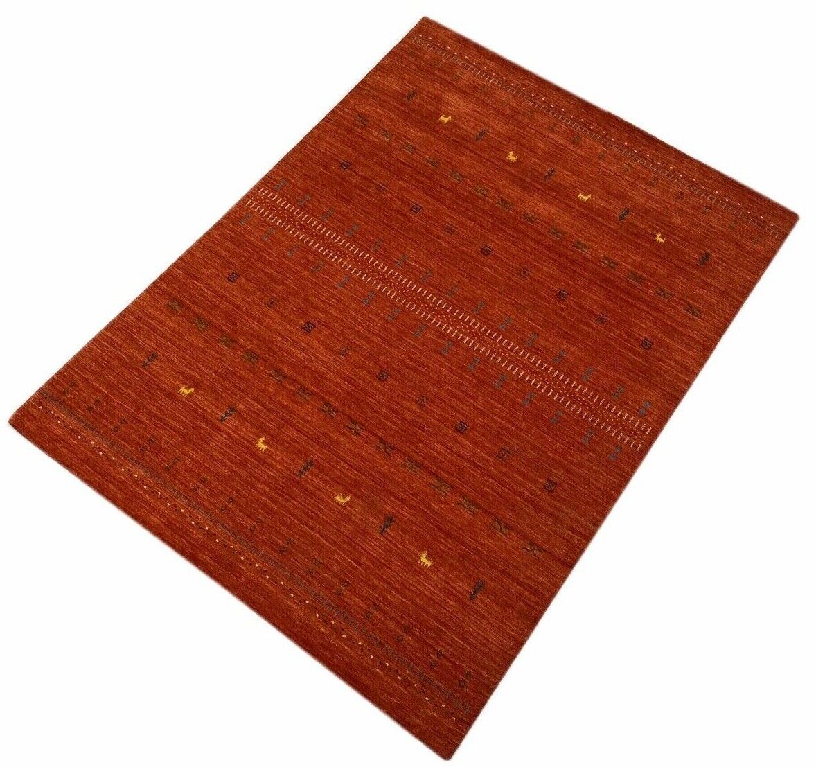 Wohnzimmer Rot Gabbeh Teppich 100% Wolle 180x240 cm Orange Handgewebt WR77