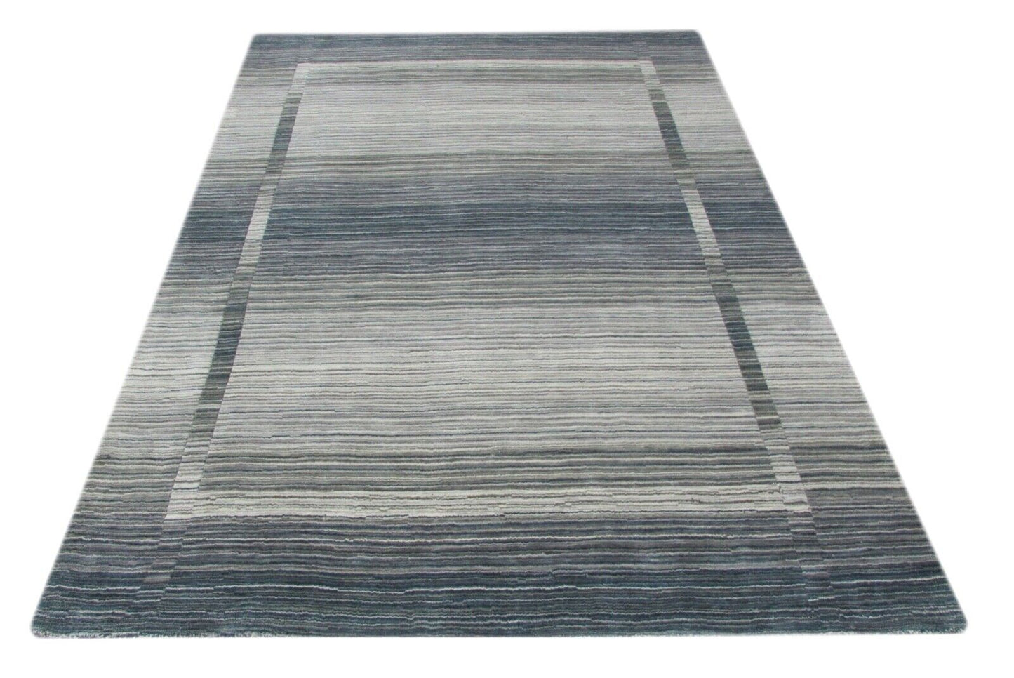 Teppich 100% Wolle Blau Grau 160X230 cm Handarbeit Loom T864