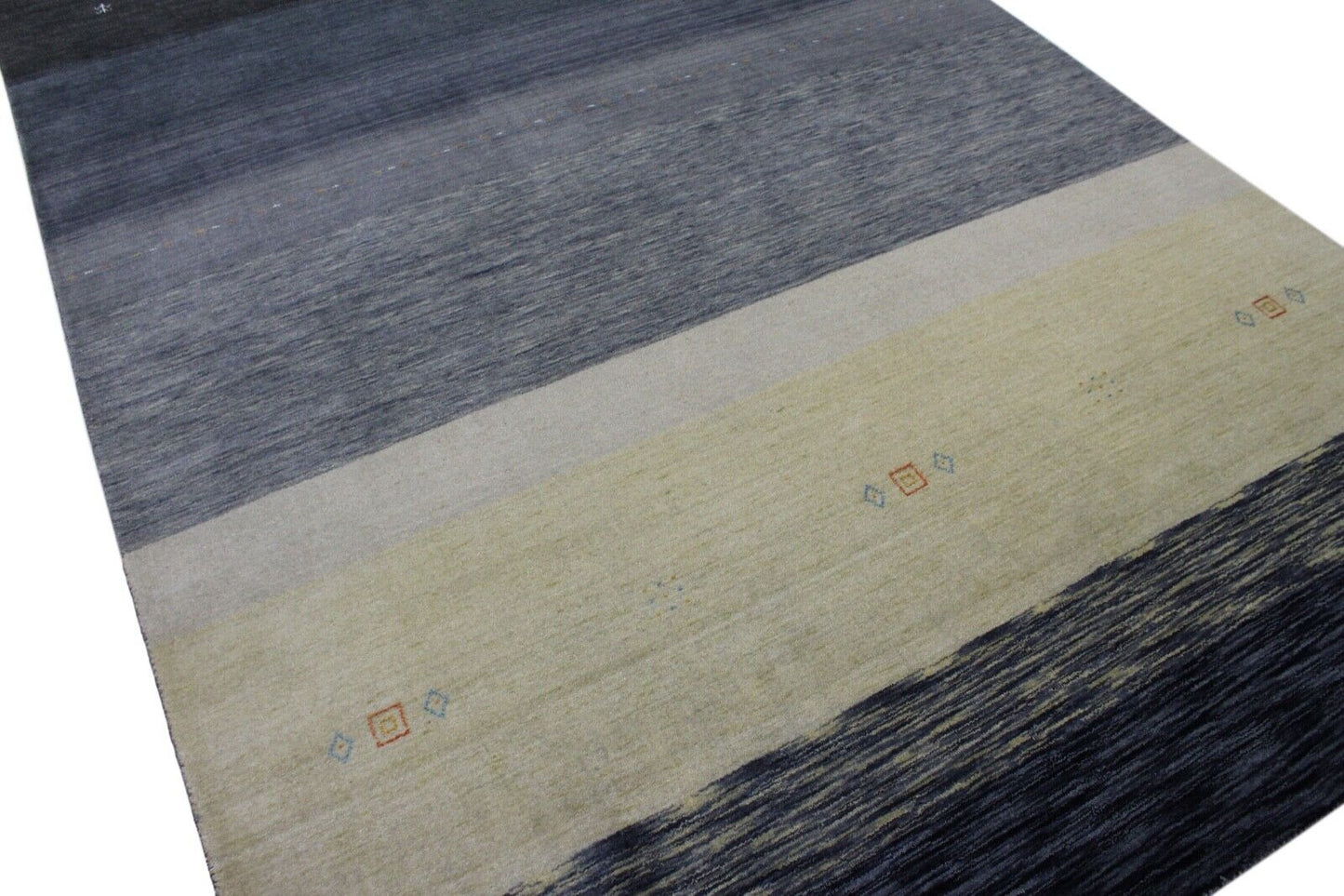 Gabbeh Teppich Grau Elfenbein Schwarz 100% Wolle 170x240 cm Handgewebt Lr472