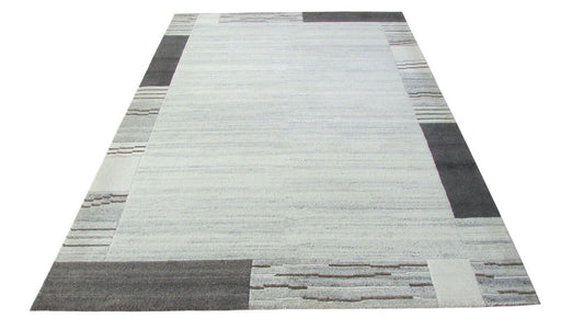 Nepal Teppich Handgeknüpft Grau Beige 100% Wolle Orientteppich 174x241 cm N-78