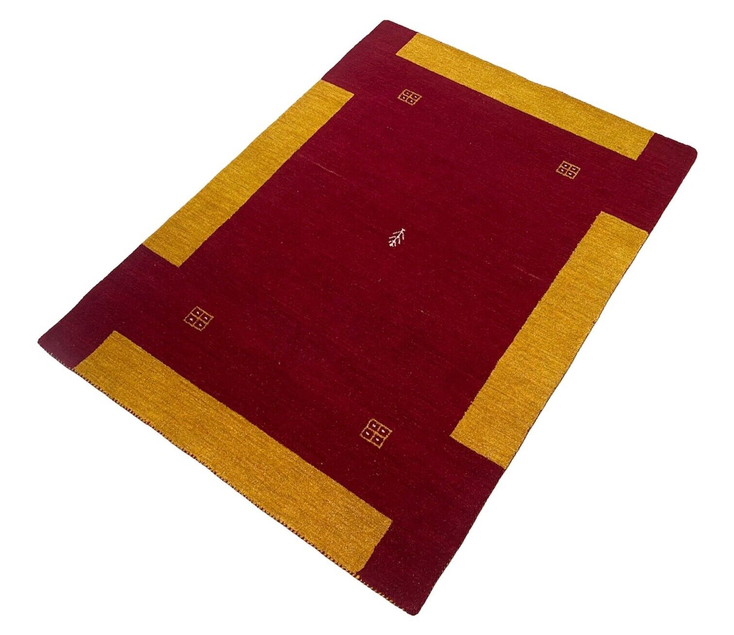 Gabbeh Teppich 100% Wolle 140x200 cm Rot Gold Handgewebt Orientteppich