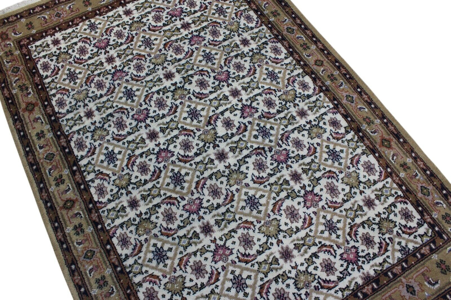 Herati Beige Braun Teppich Wolle Handgeknüpft 100% Schurwolle 140X200 cm D6