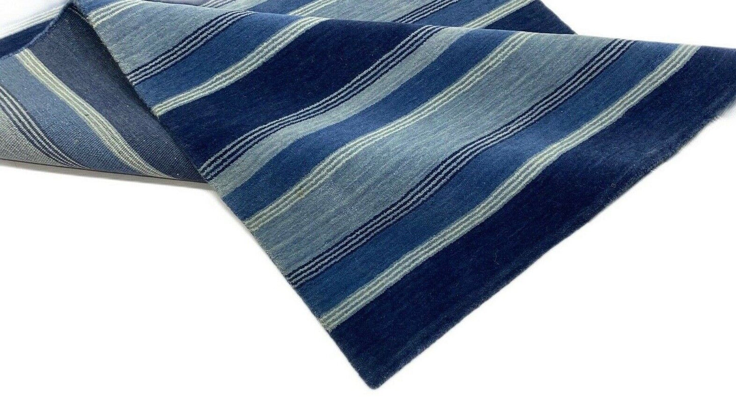 Blau Gabbeh Teppich 100% Wolle Beige loom lori Handgewebt 122x178 cm S12