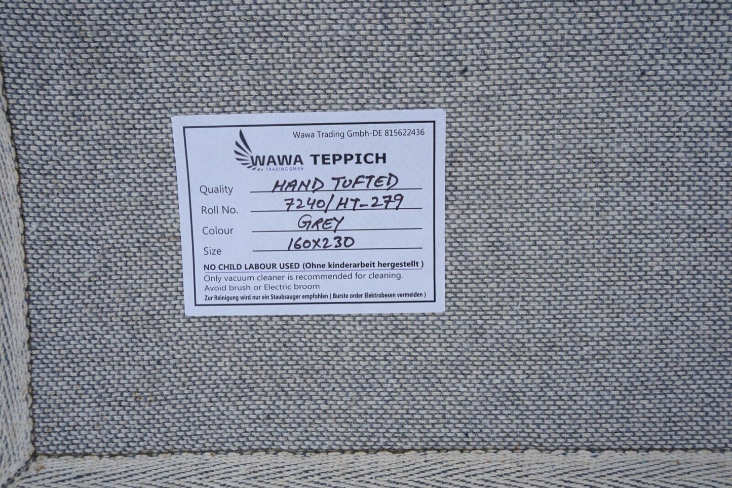 Teppich 100% Wolle Grau Beige 160X230 cm Handgetuftet Orientteppich HT279