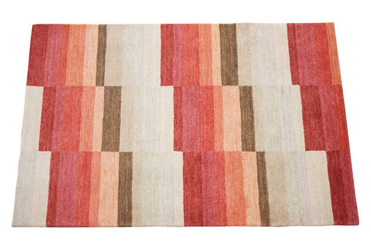 Rot Rosa Beige Braun Teppich 100% Wolle Handgewebt 122X183 cm Lori Buff Lr444